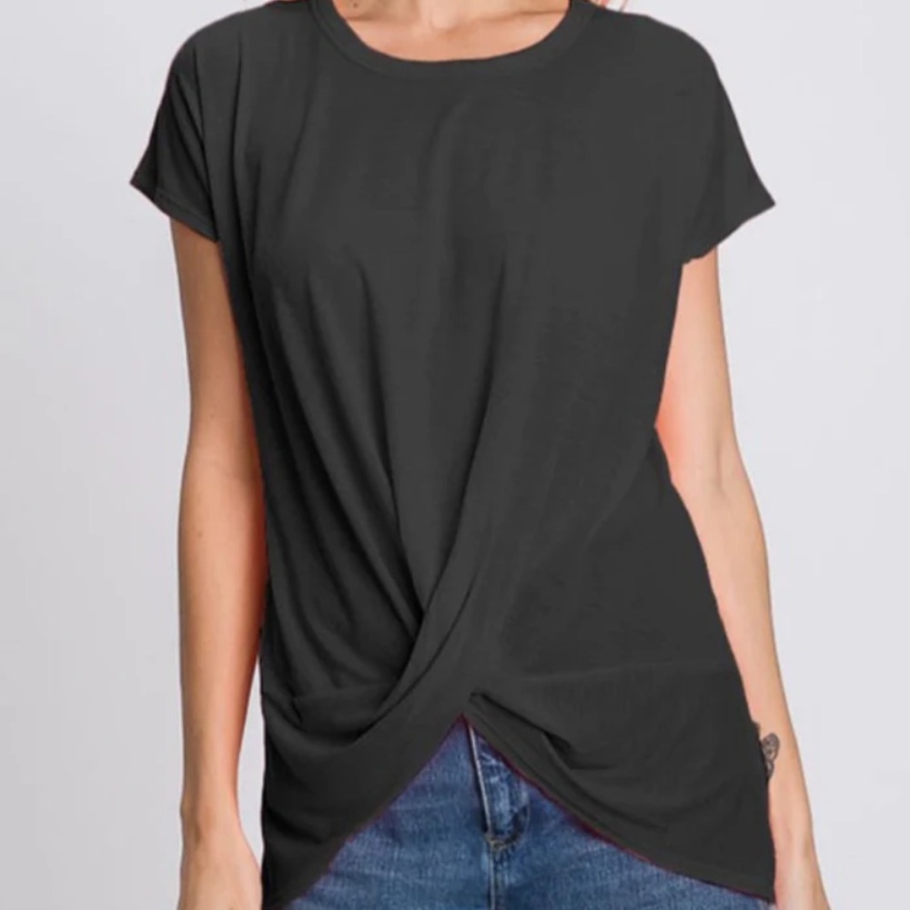 NWOT Heimish USA Black Solid Knit Top With Twist Knot Size Small